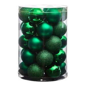 Nearly Natural 2.5” Shatterproof Christmas Ornament Set of 30 Green Glitter NIB